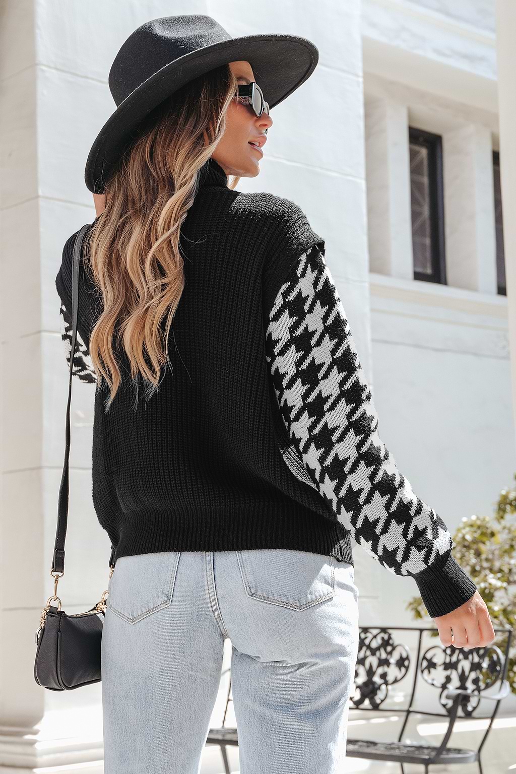 Houndstooth Turtleneck Sweater