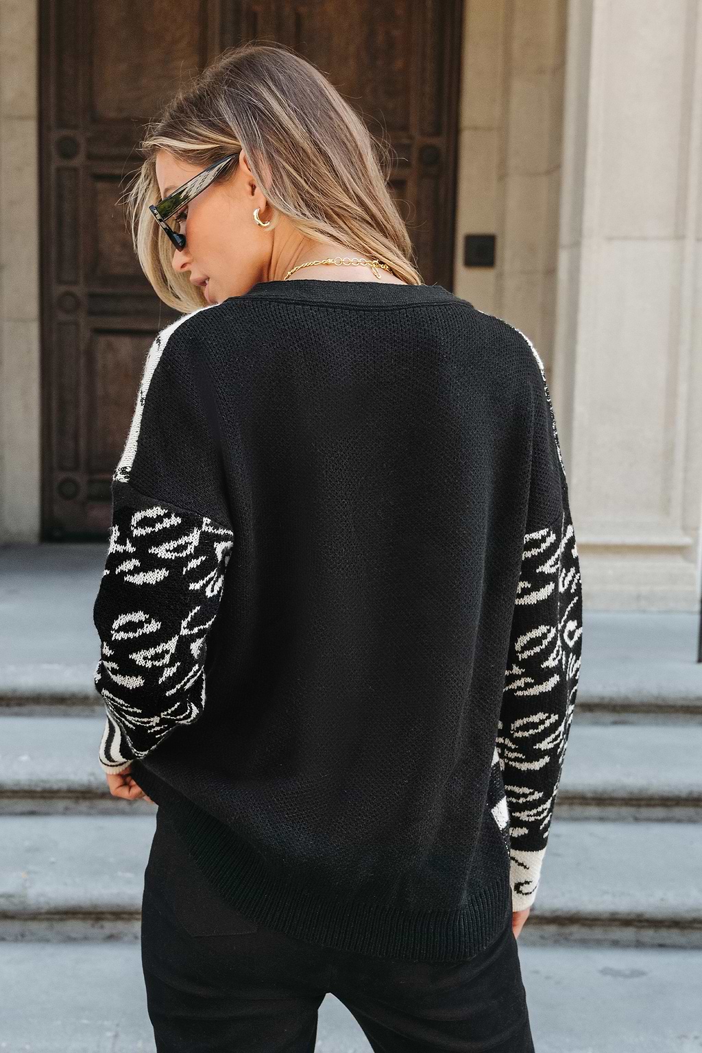 Striped Leopard Print V-Neck Cardigan