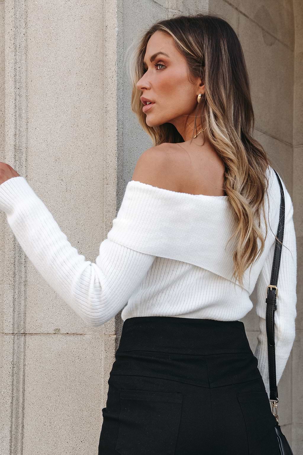 Rib Wrap One-Shoulder Sweater