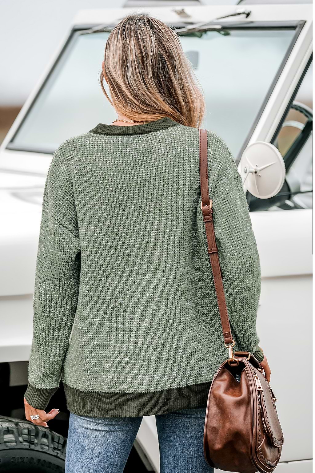Marled Drop Sleeve Henley Sweater