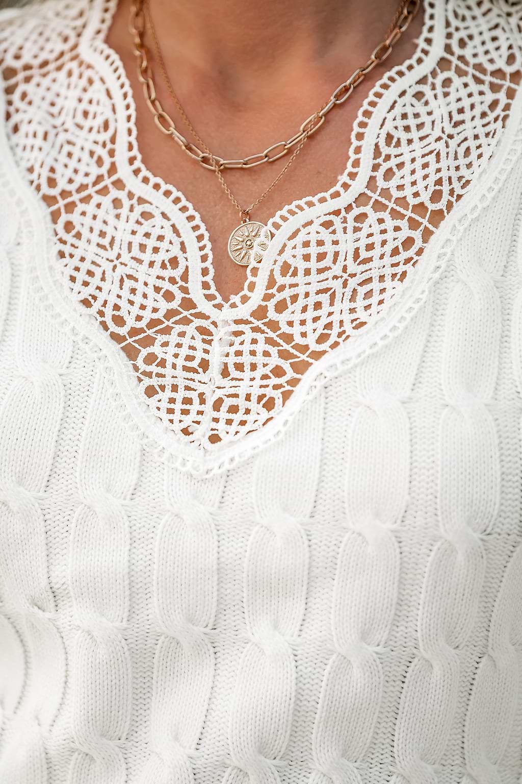 Cable Knit Lace V-Neck Jumper Dress