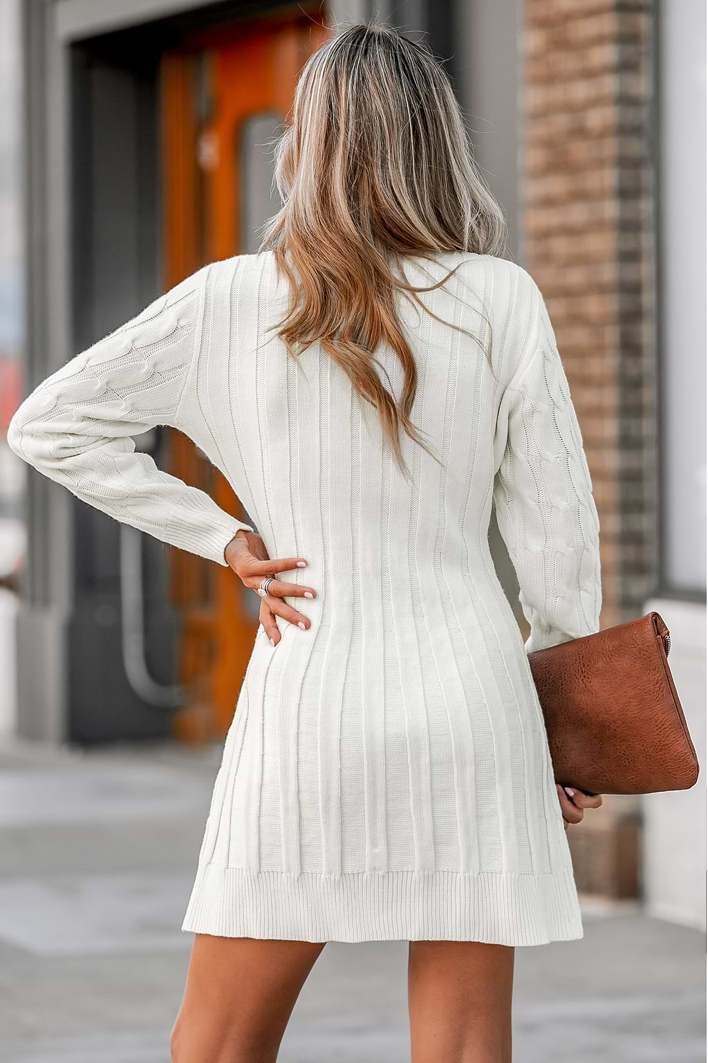 Cable Knit Lace V-Neck Sweater Dress