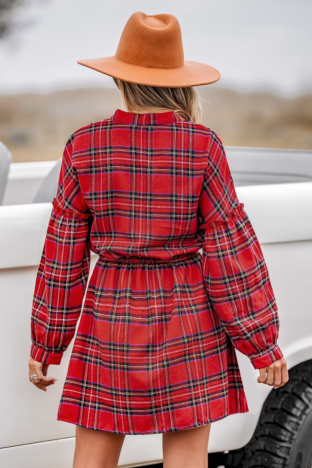 Plaid Ruffled Sleeve Mini Dress