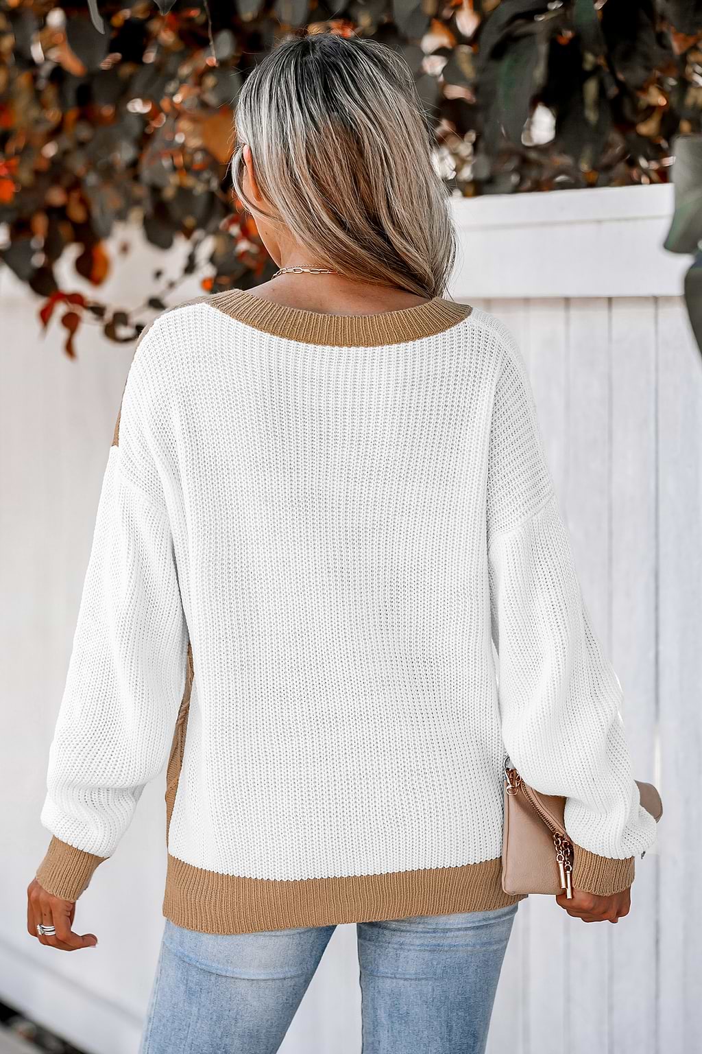 Checkered Colorblock Cable Knit Sweater