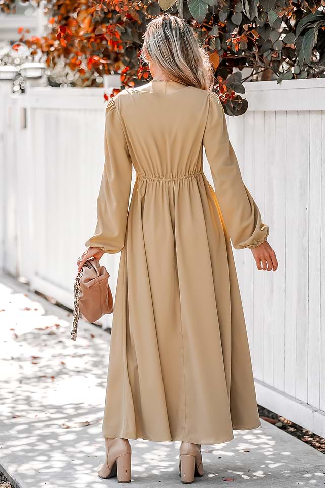 Sand Embroidered Lace Maxi Dress