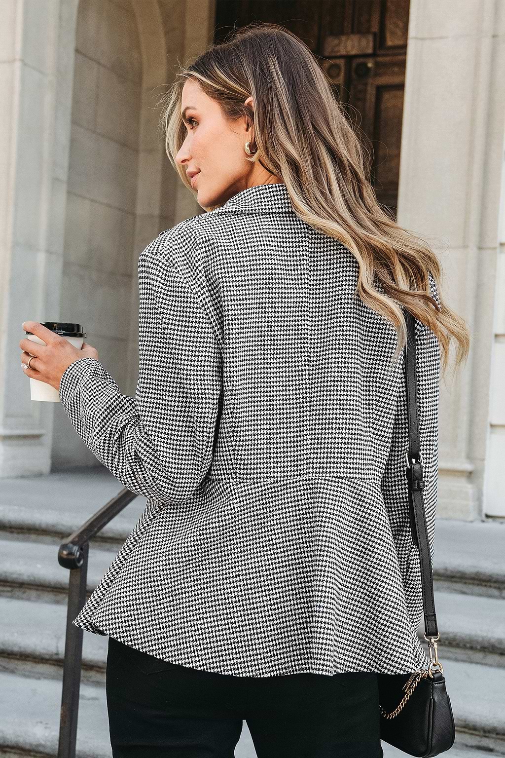 Hahnentritt-Blazer mit Knopfleiste