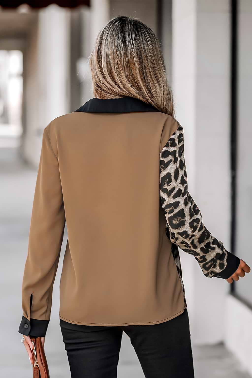 Leopard Print Colorblock V-Neck Top