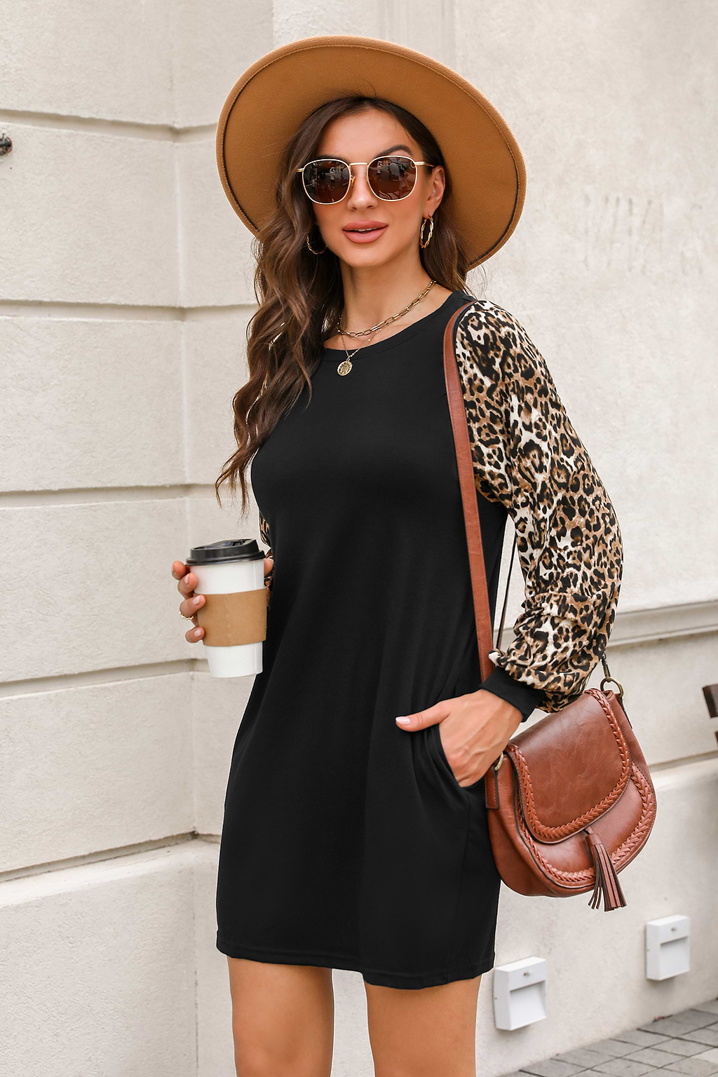 Leopard Print Sweater Mini Dress