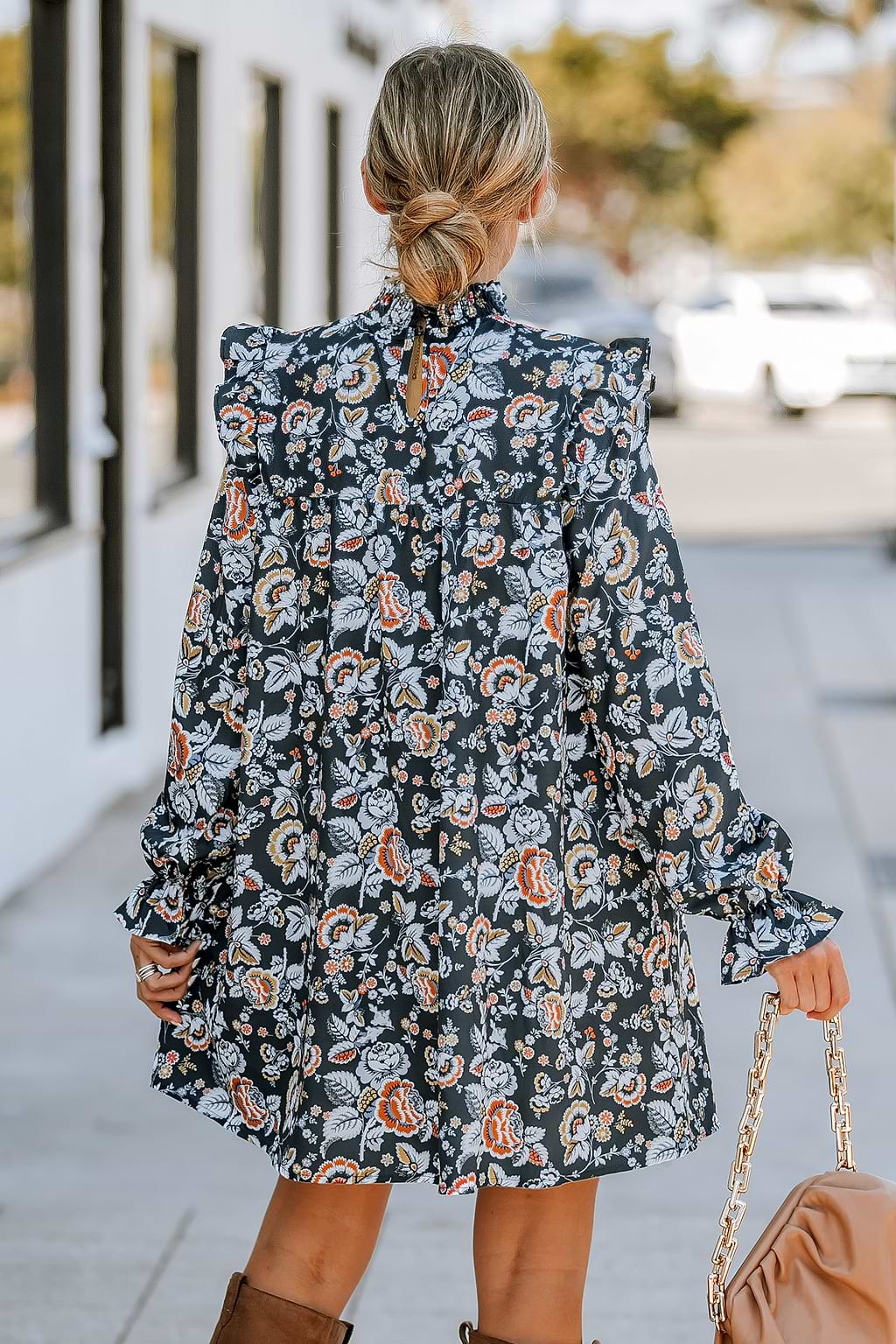 Retro mini-jurk met bloemenprint en ruches