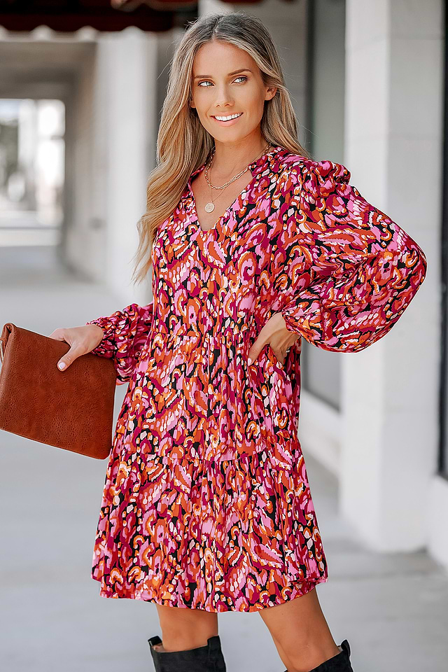 chinese dress ladies Abstract Print Button Down Shirt Dress main image 1
