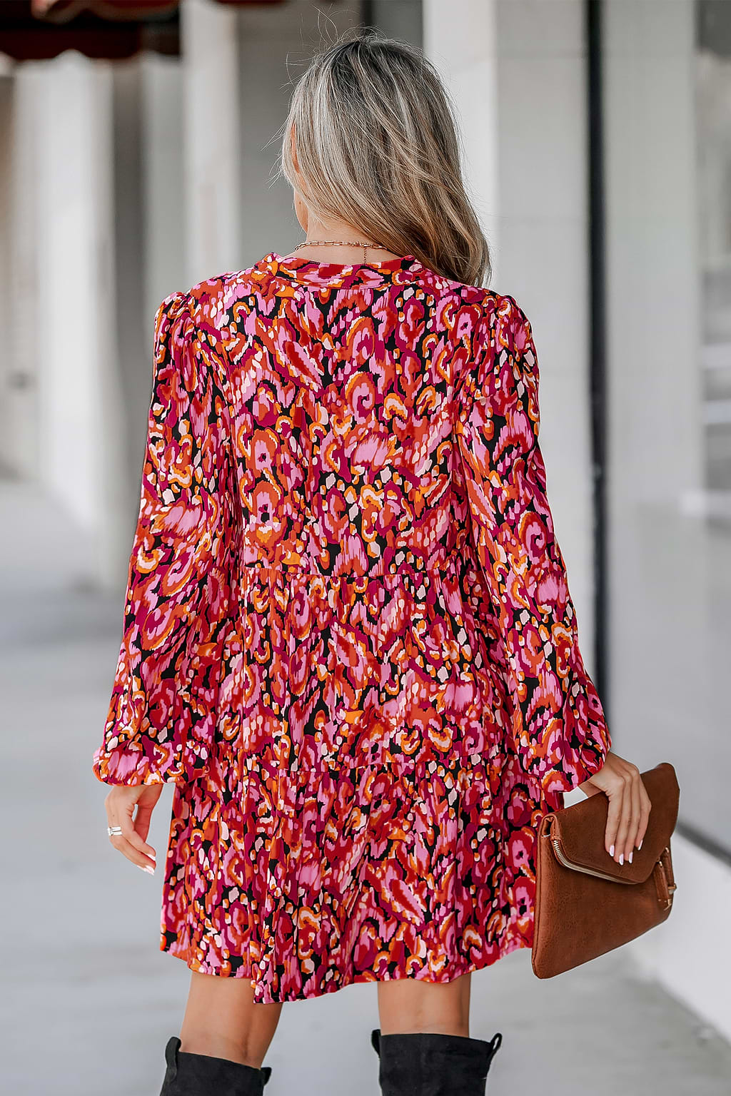 Abstract Print V-Neck Dress