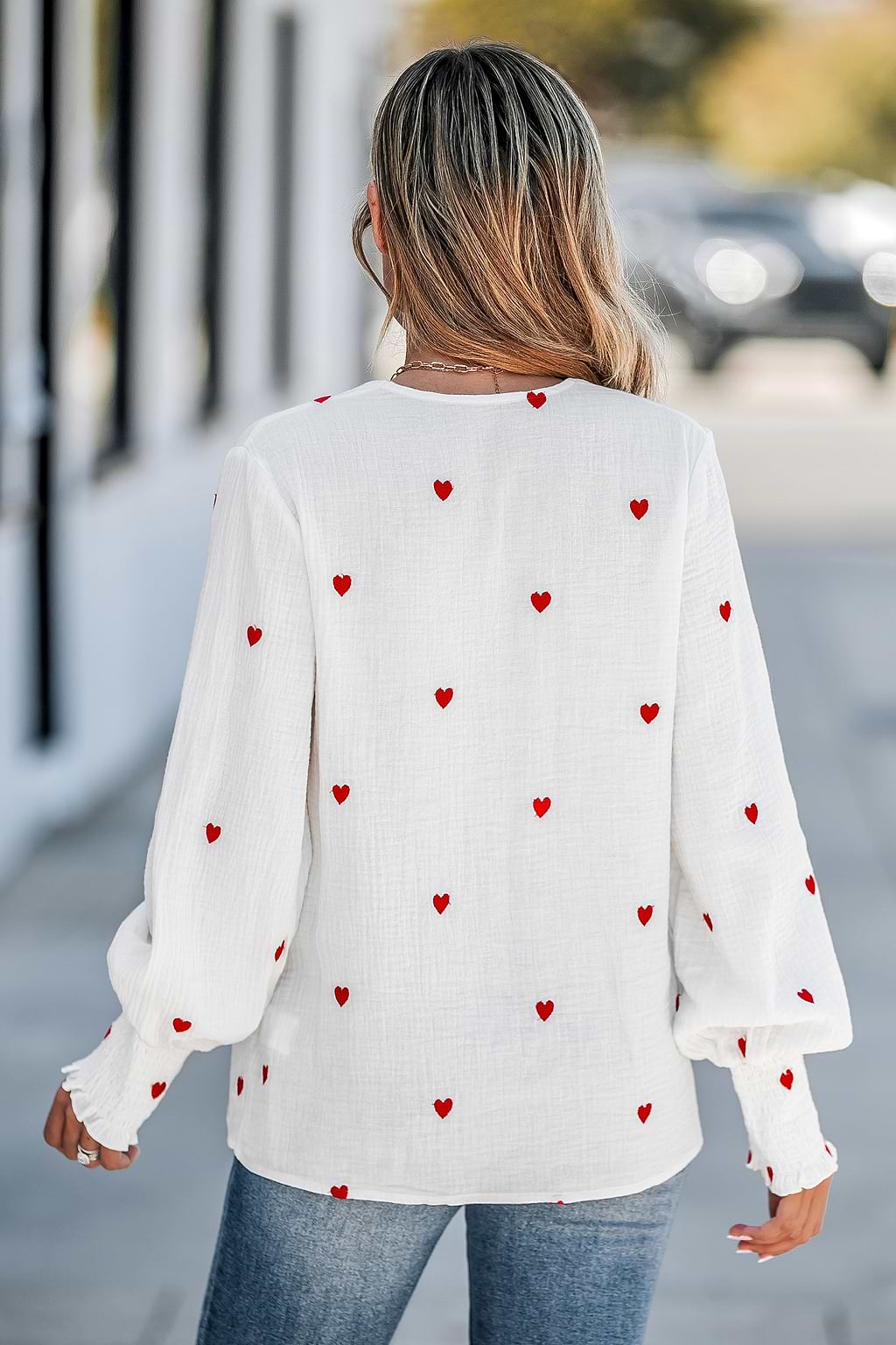 Embroidered Heart Gauze Top