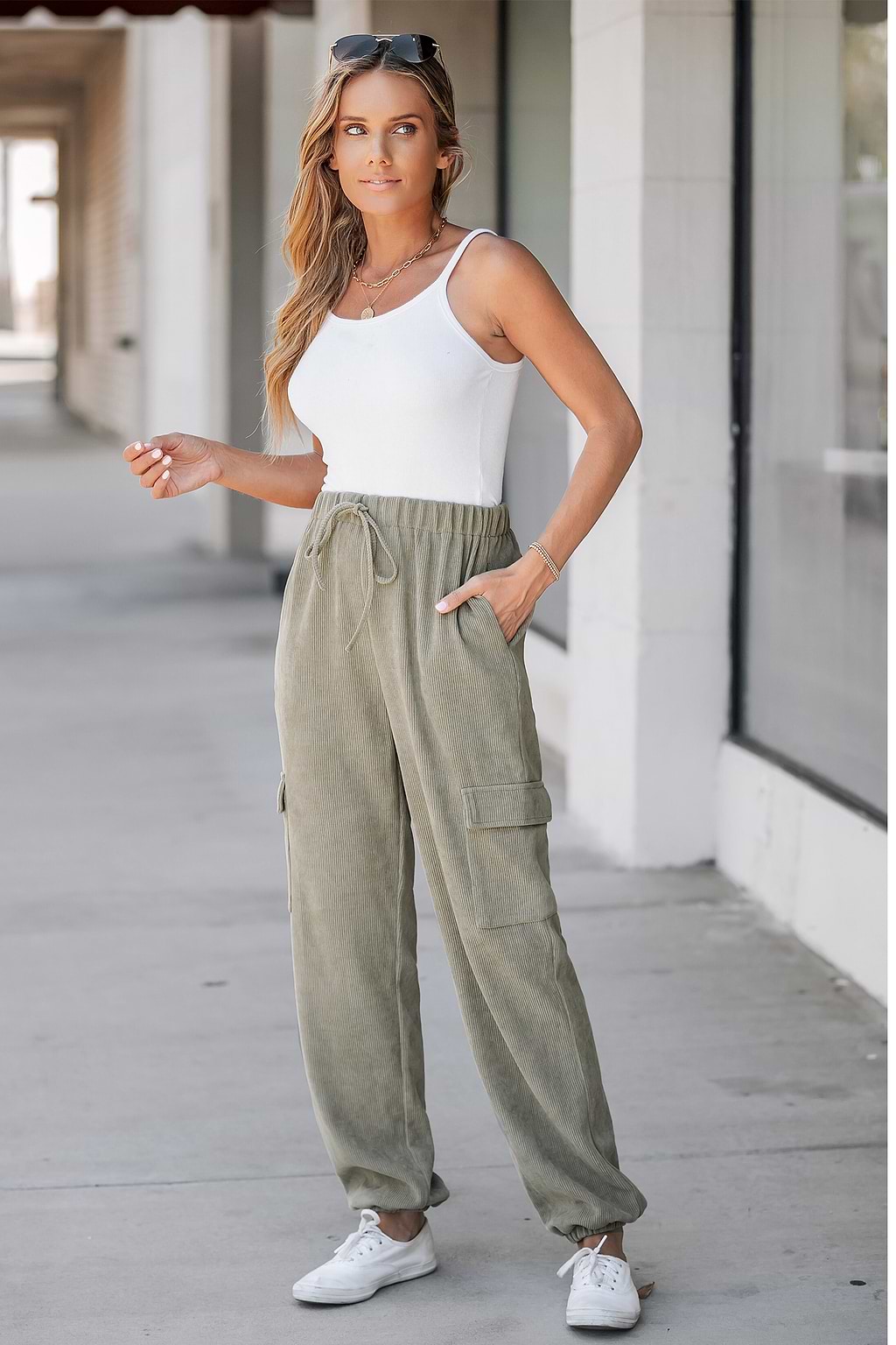 Khaki Drawstring Cargo Joggers