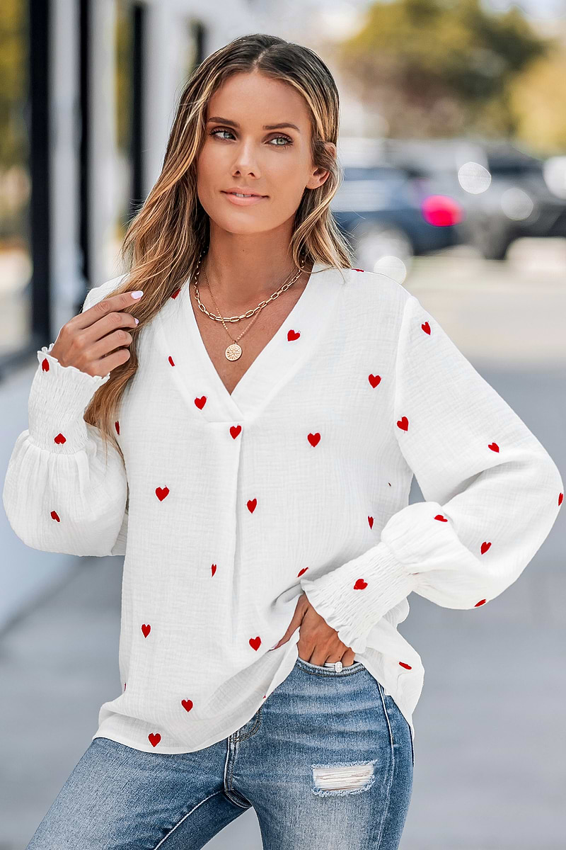 Embroidered Heart Gauze Top