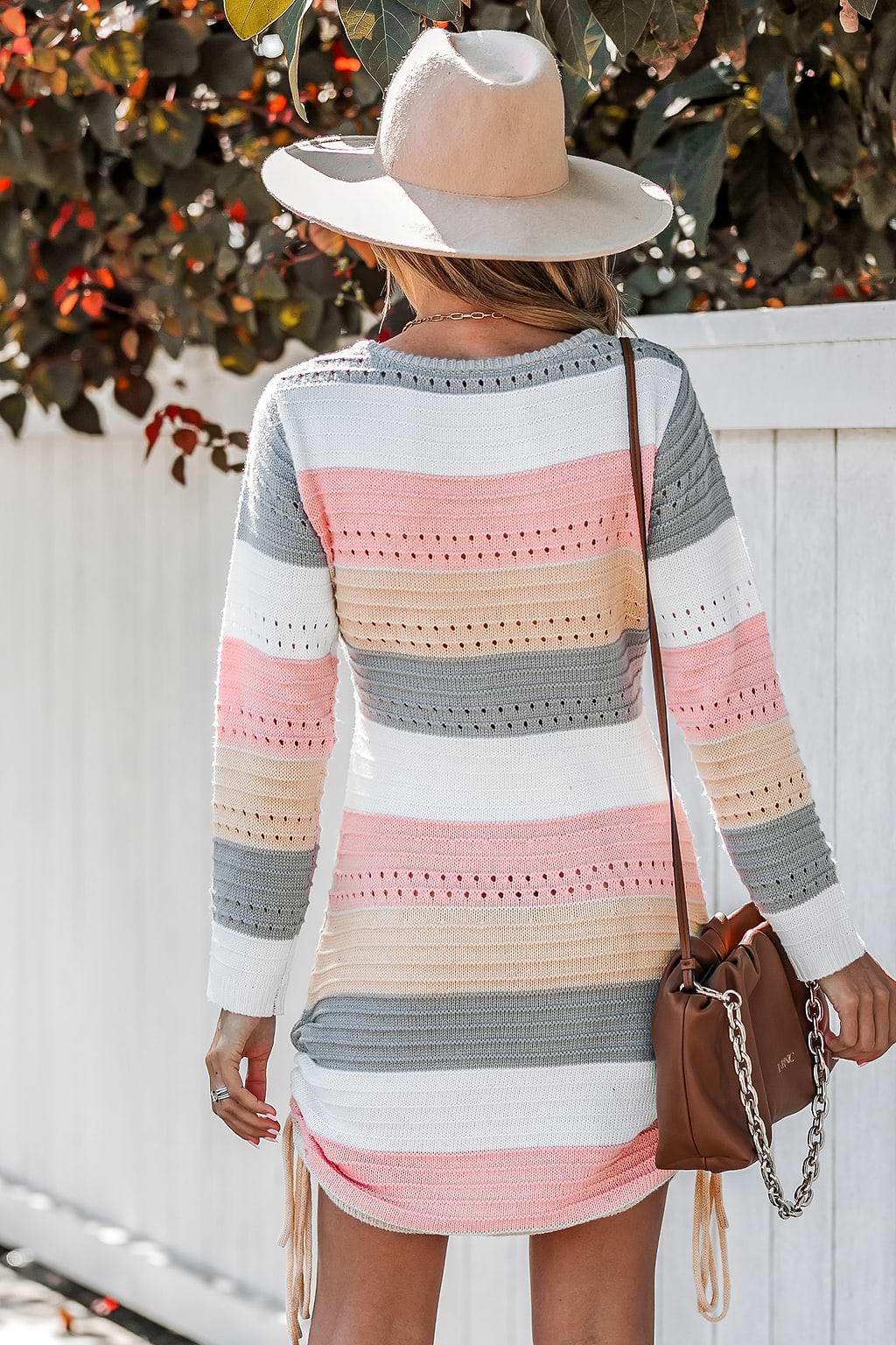 Striped Cutout Ruched Sweater Dress