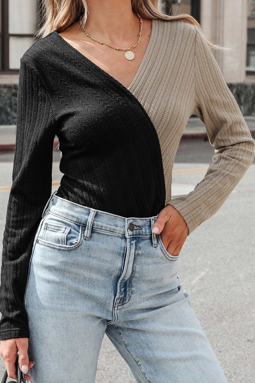Cable Knit Two-Tone Bodysuit