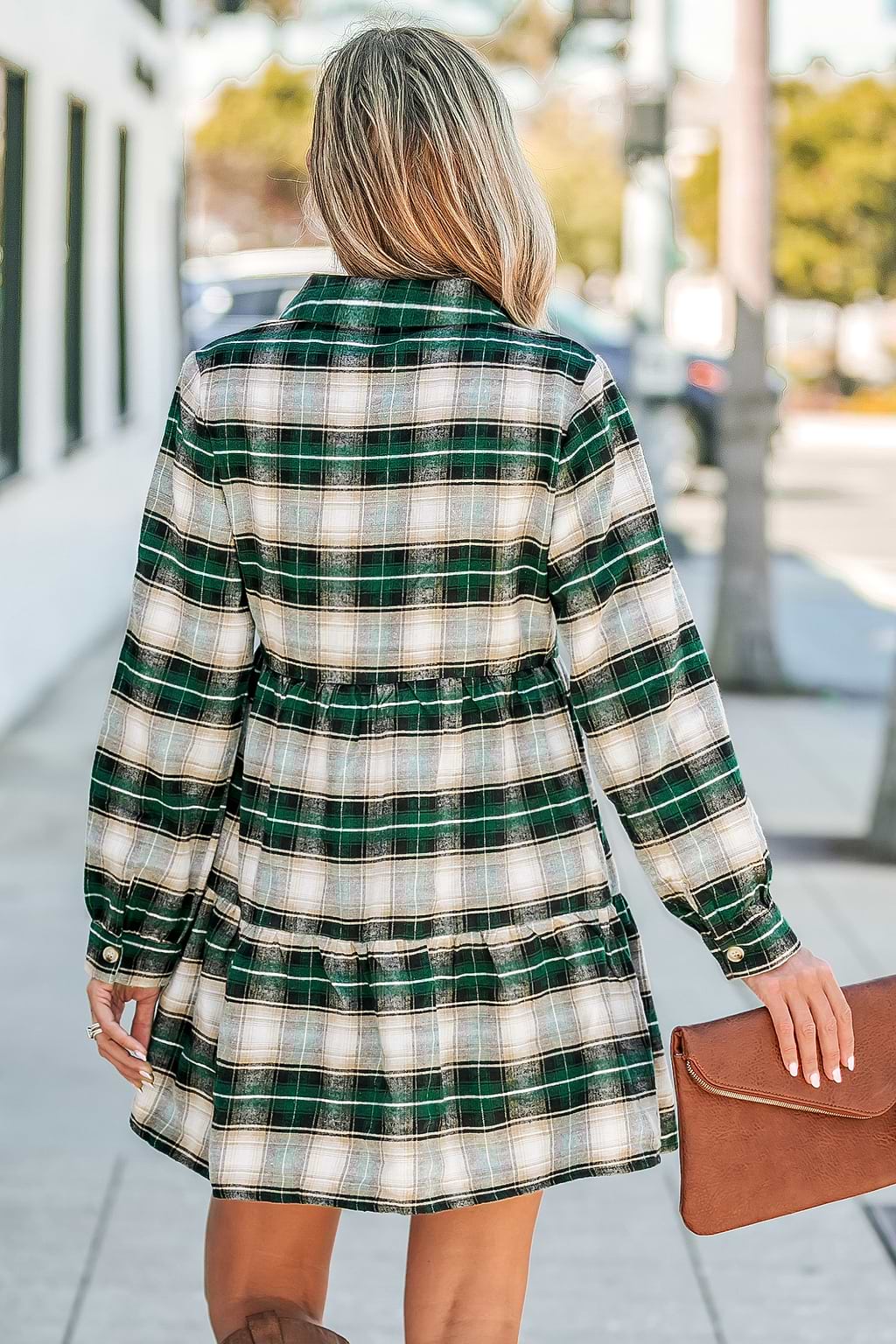 Plaid V-Neck Mini Shirt Dress