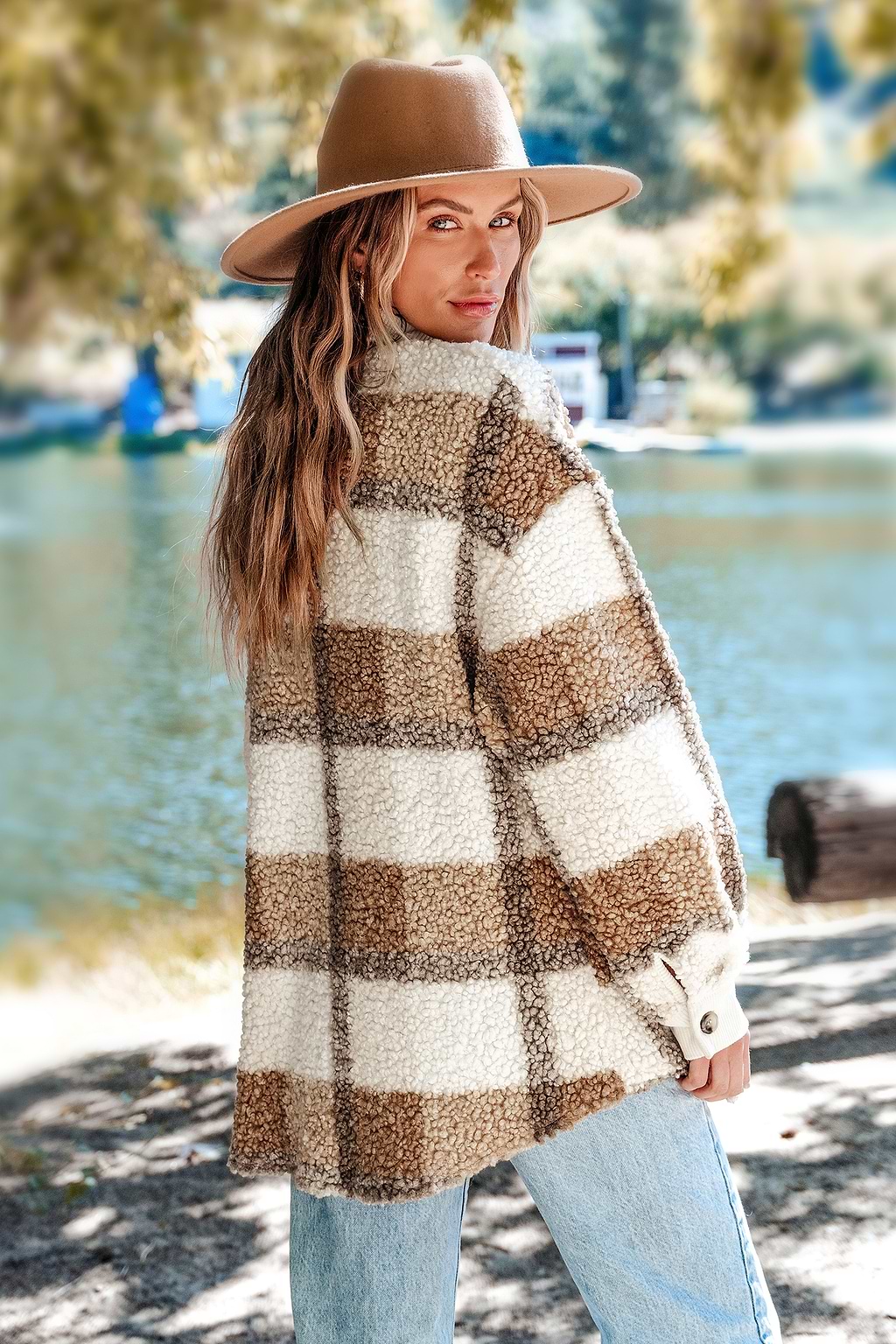 Plaid Faux Shearling Teddy Coat