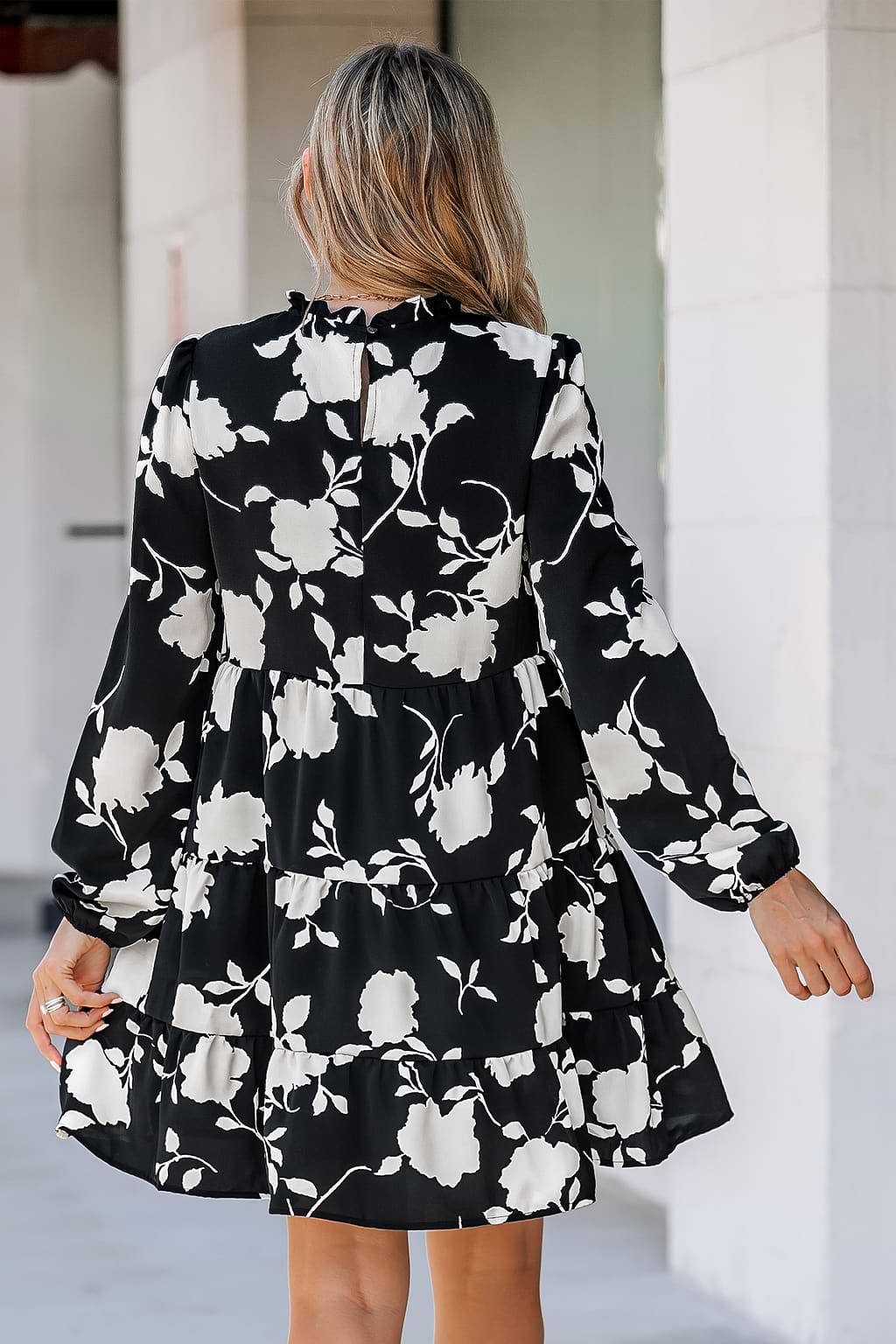 Floral Print Tiered Flounce Mini Dress