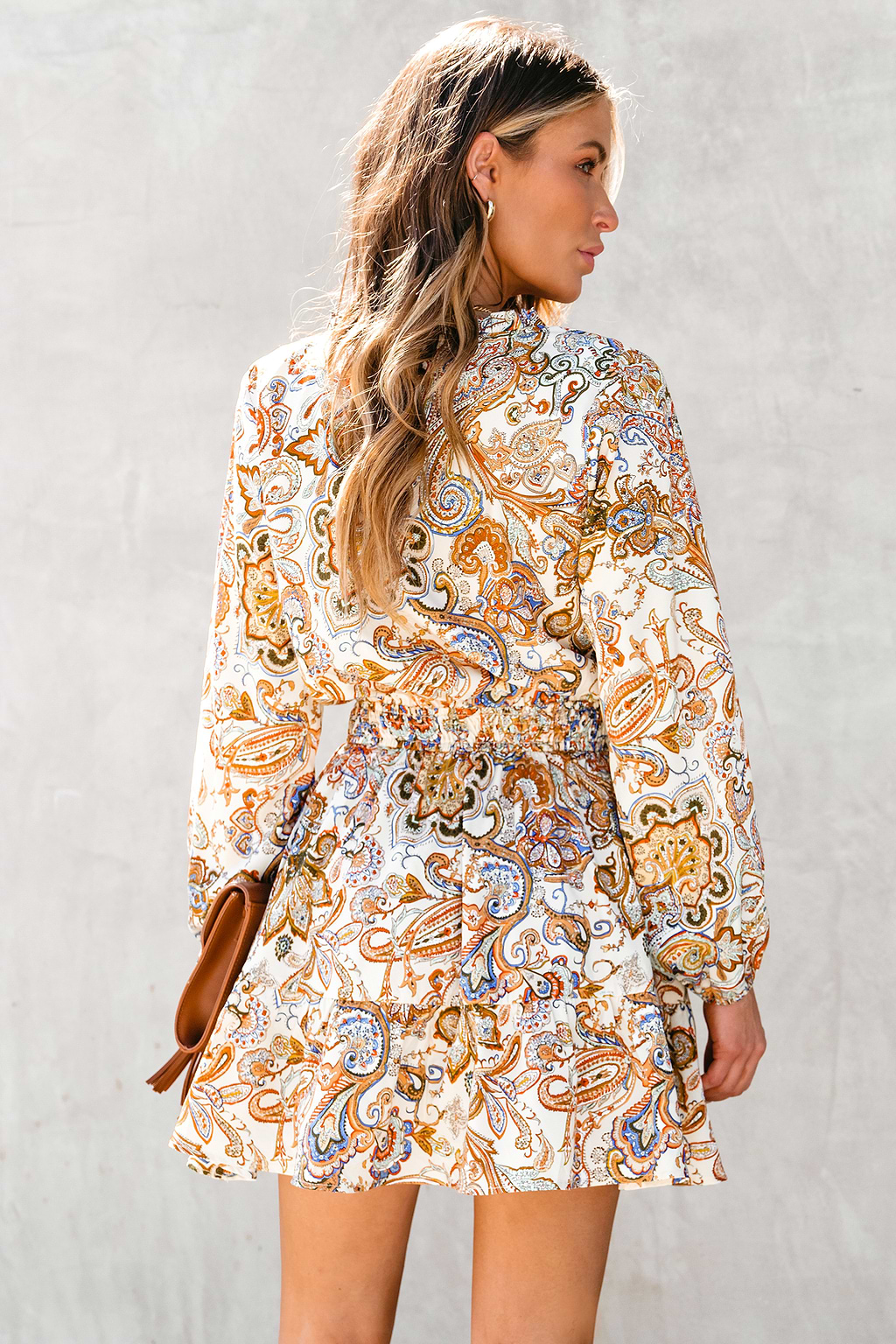 Vestido acampanado con estampado de cachemira