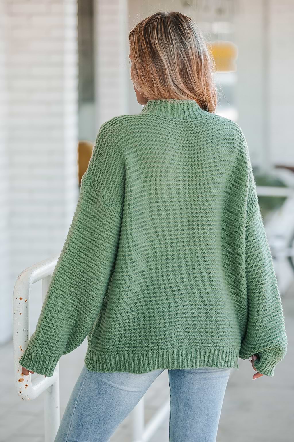 Sage Ribbed Mock Neck Sweater