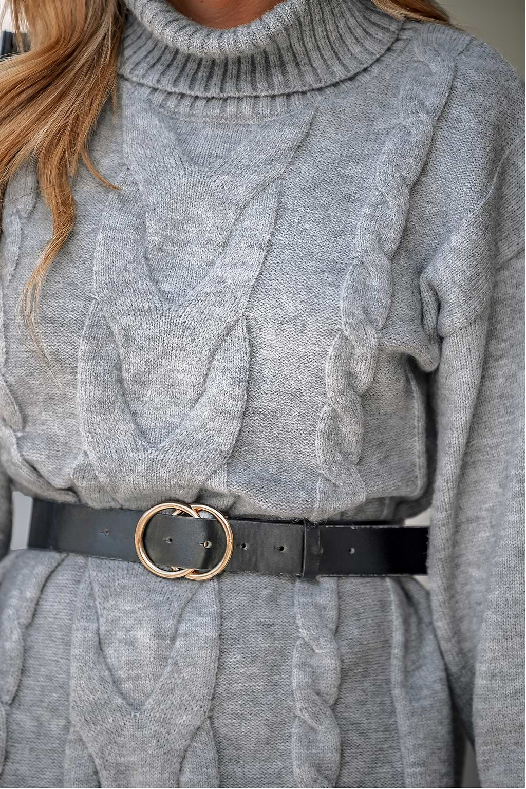 Heathered Knit Cable Knit Jumper Dress