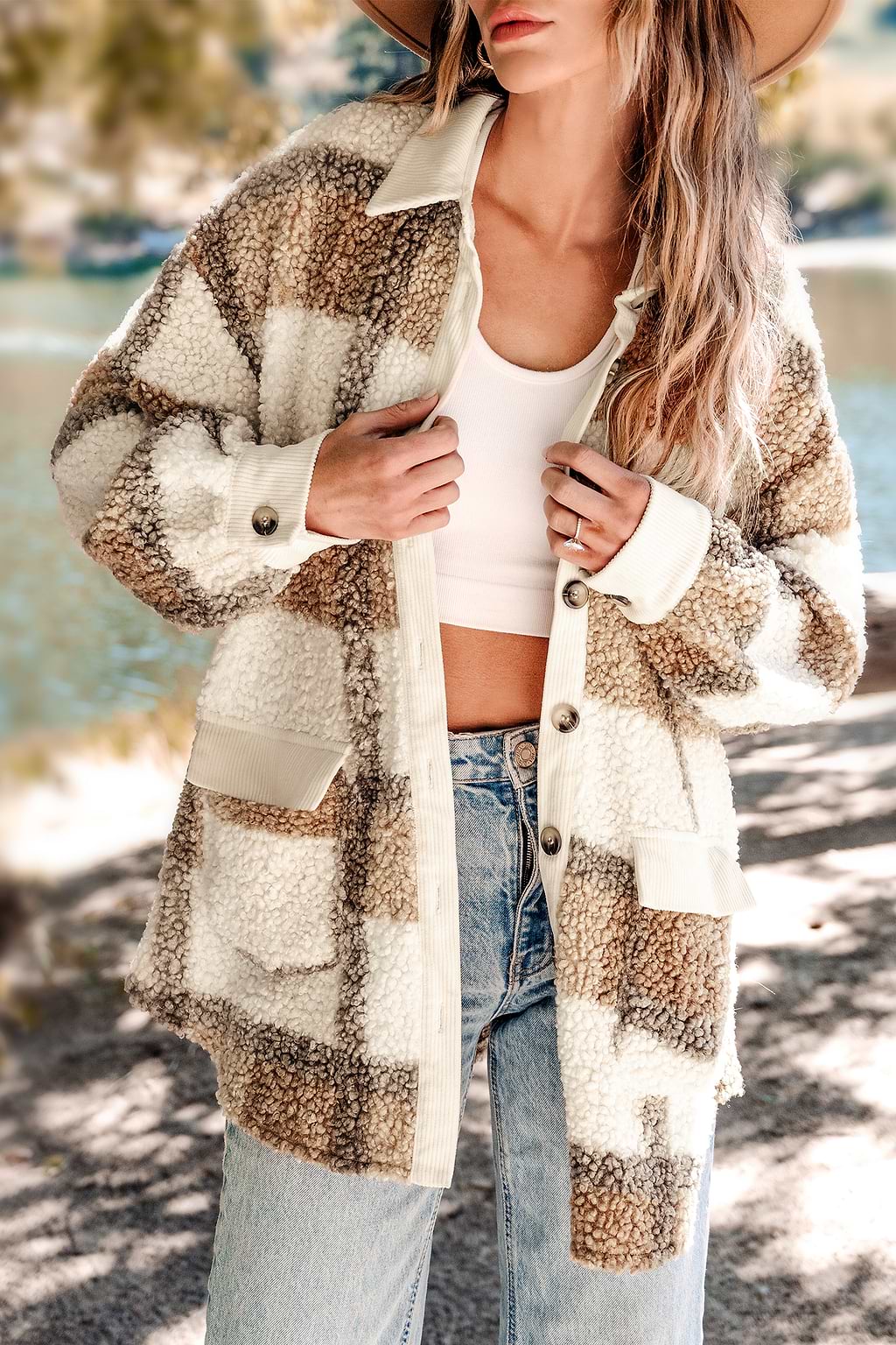 Plaid Faux Shearling Teddy Coat