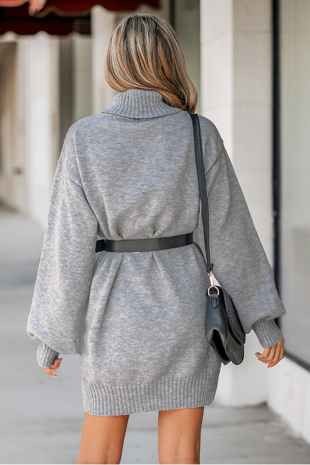 Heathered Knit Cable Knit Sweater Dress