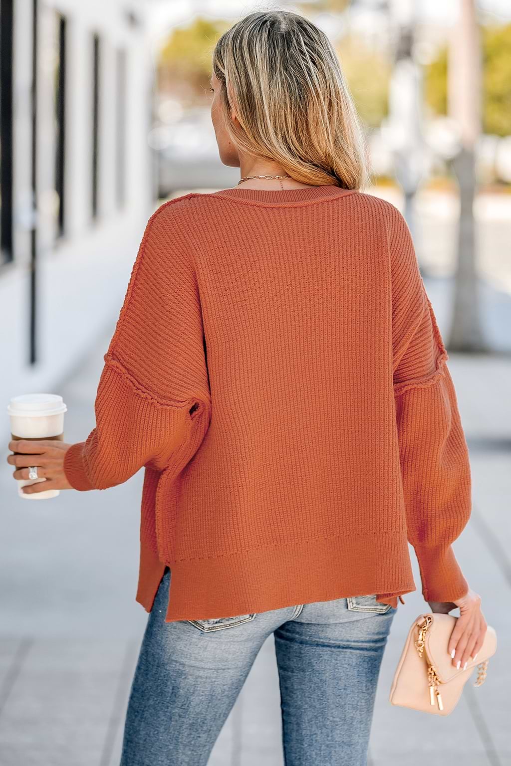 Pull à manches tombantes côtelé rouge pourpre