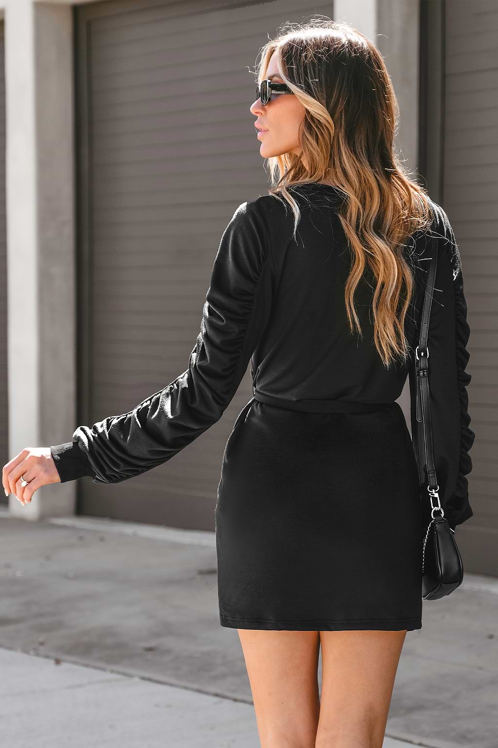 Belted Ruched Mini Dress