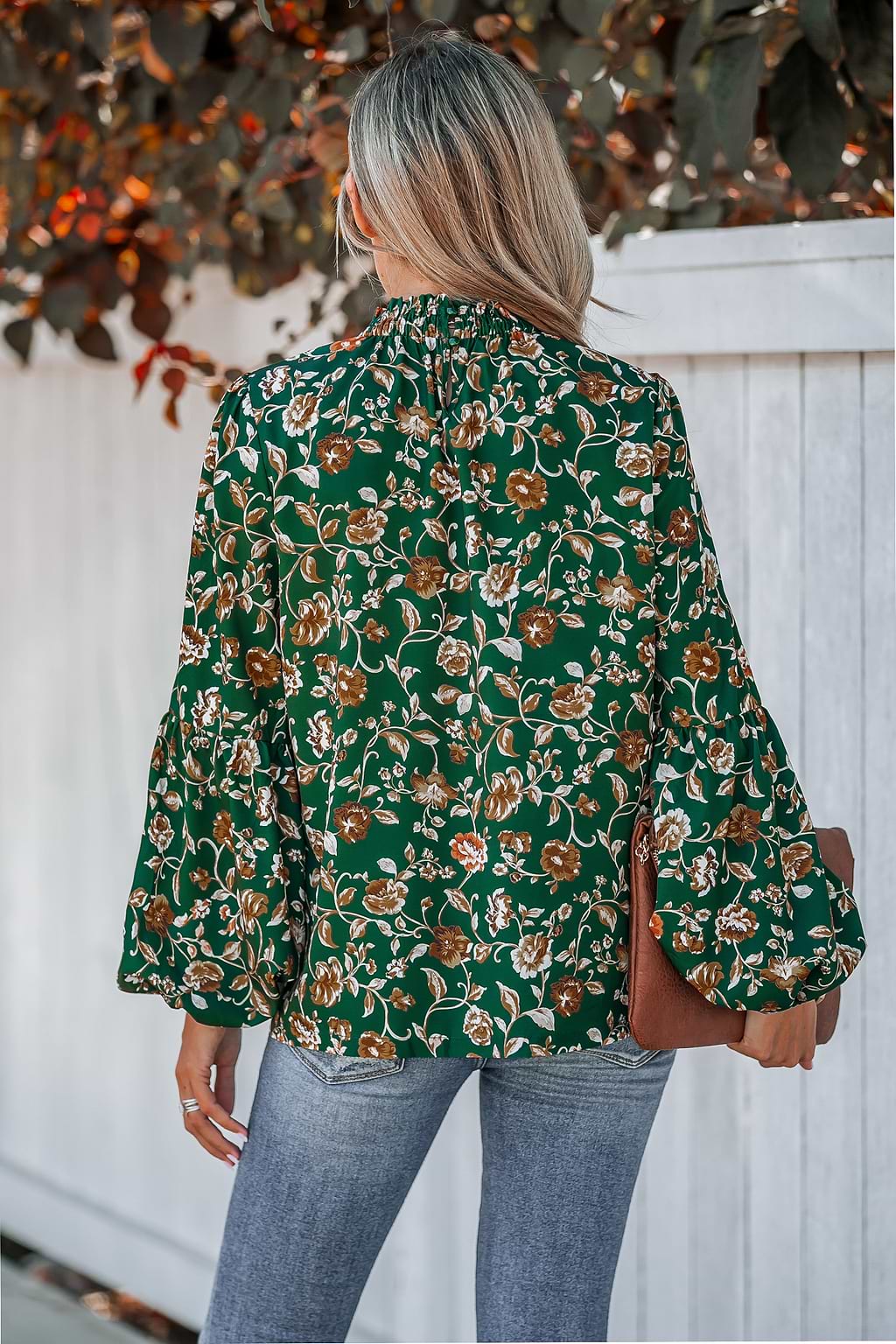 Floral Print Smocked Mock Neck Top