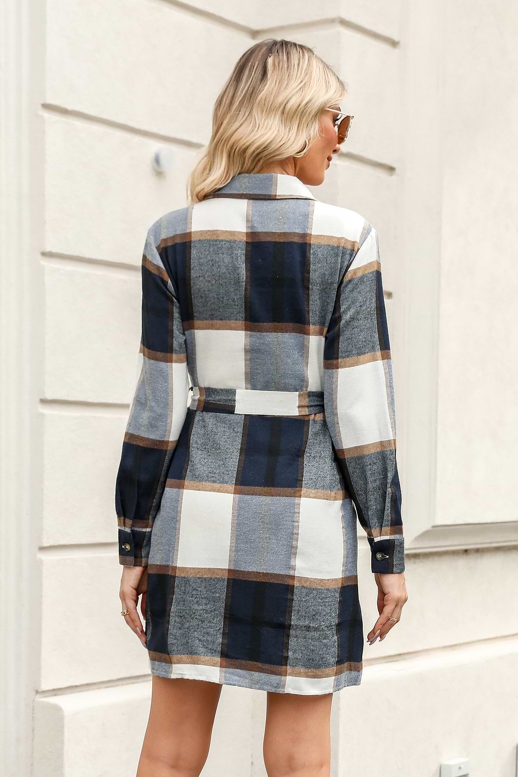 Belted Plaid Button-Front Mini Dress