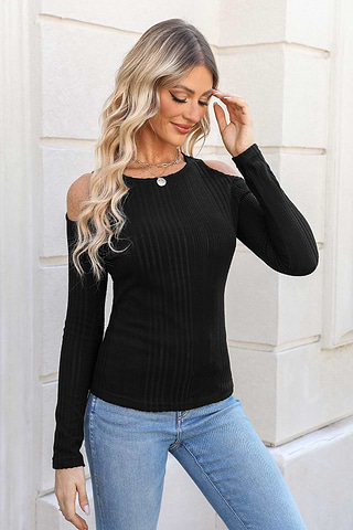 Gerippter Open-Shoulder-Pullover-Cupshe Deutschland