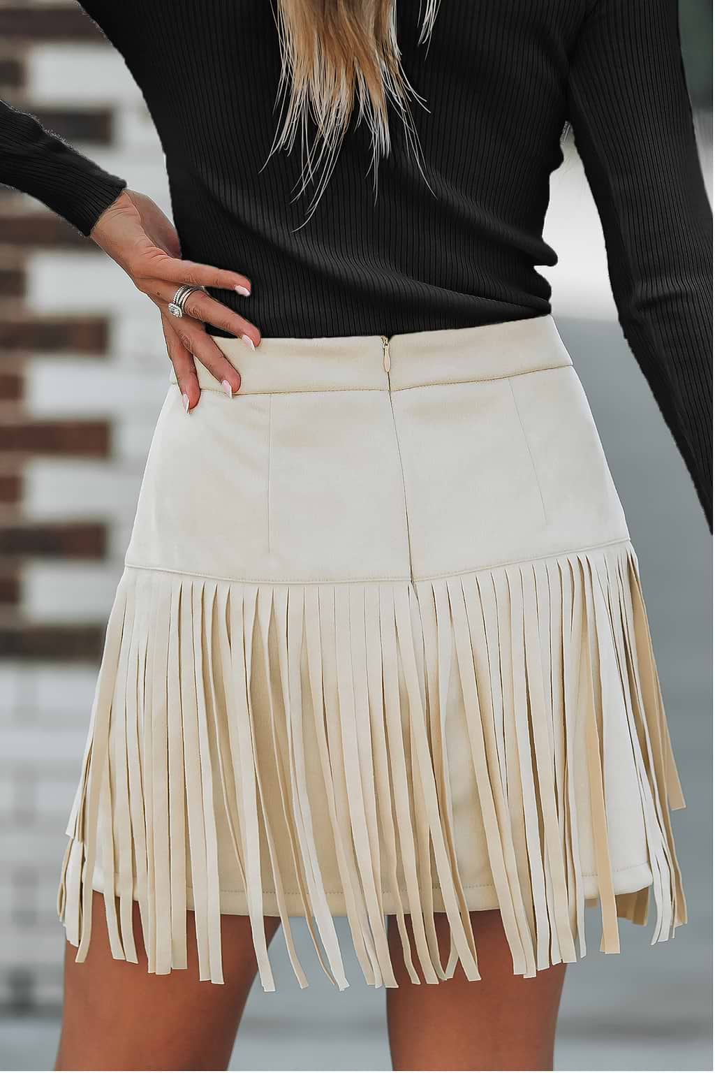 Fringe High Waist Mini Skirt