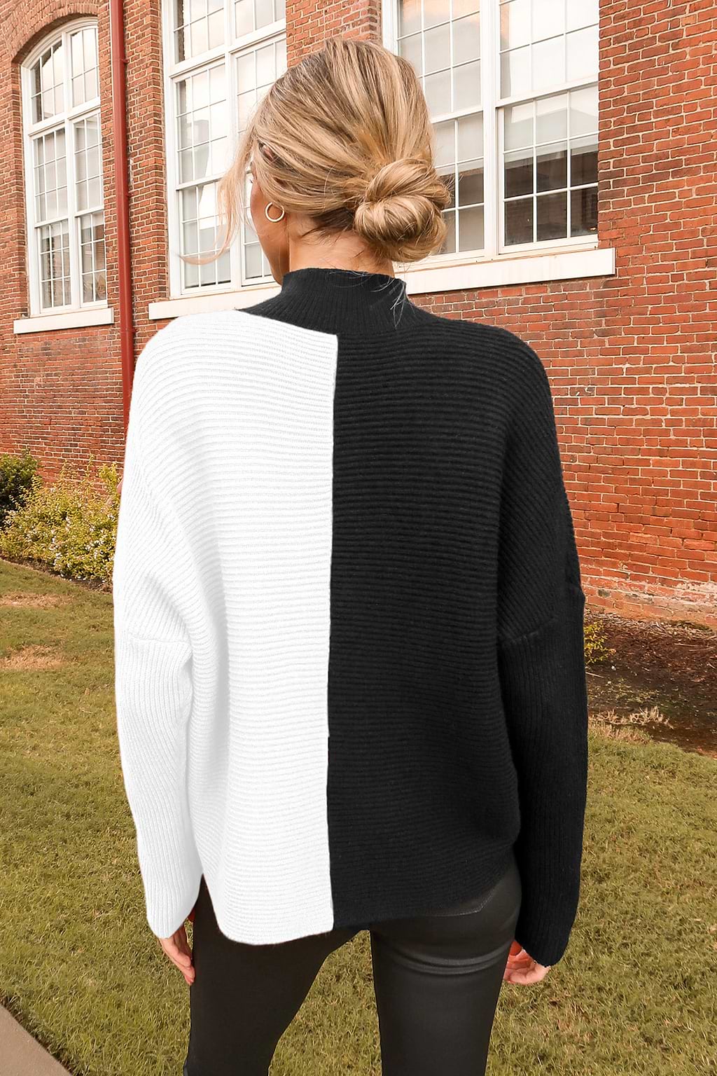 Ribbed Colourblock Mock Neck Sweater