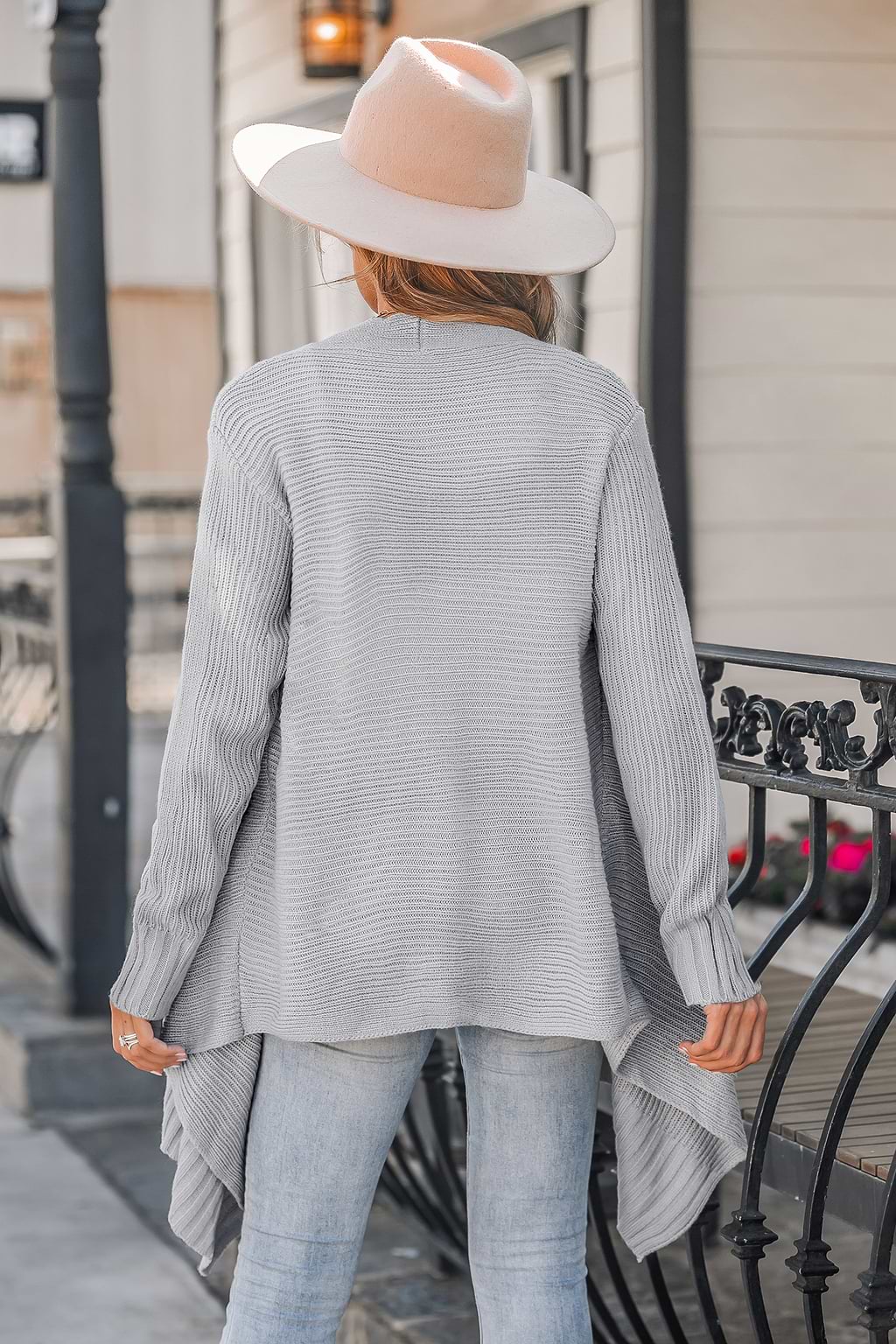 Ribbed Heathered Knit Open-Front Cardigan