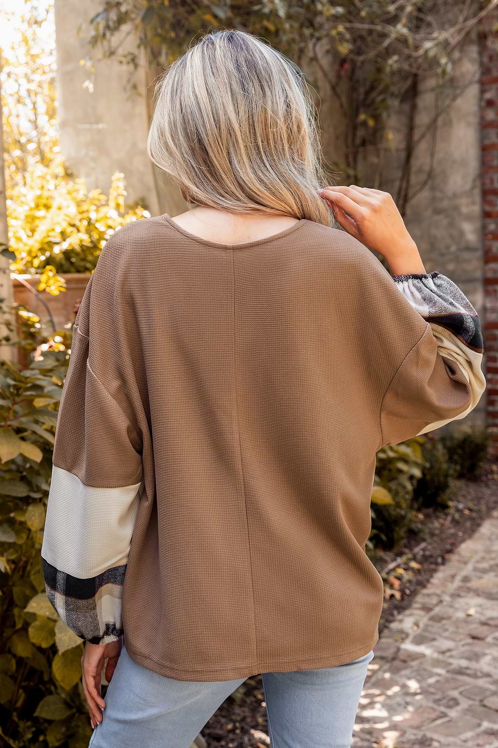 Jersey de manga larga con cuello en V y cuadros vichy