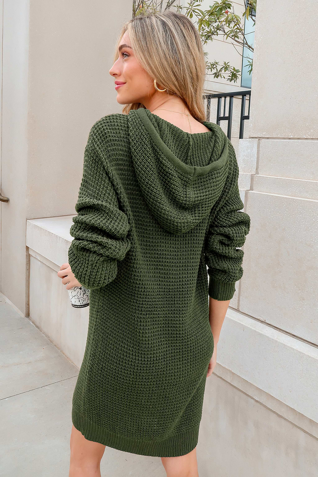Green Drawstring Hooded Jumper Dress