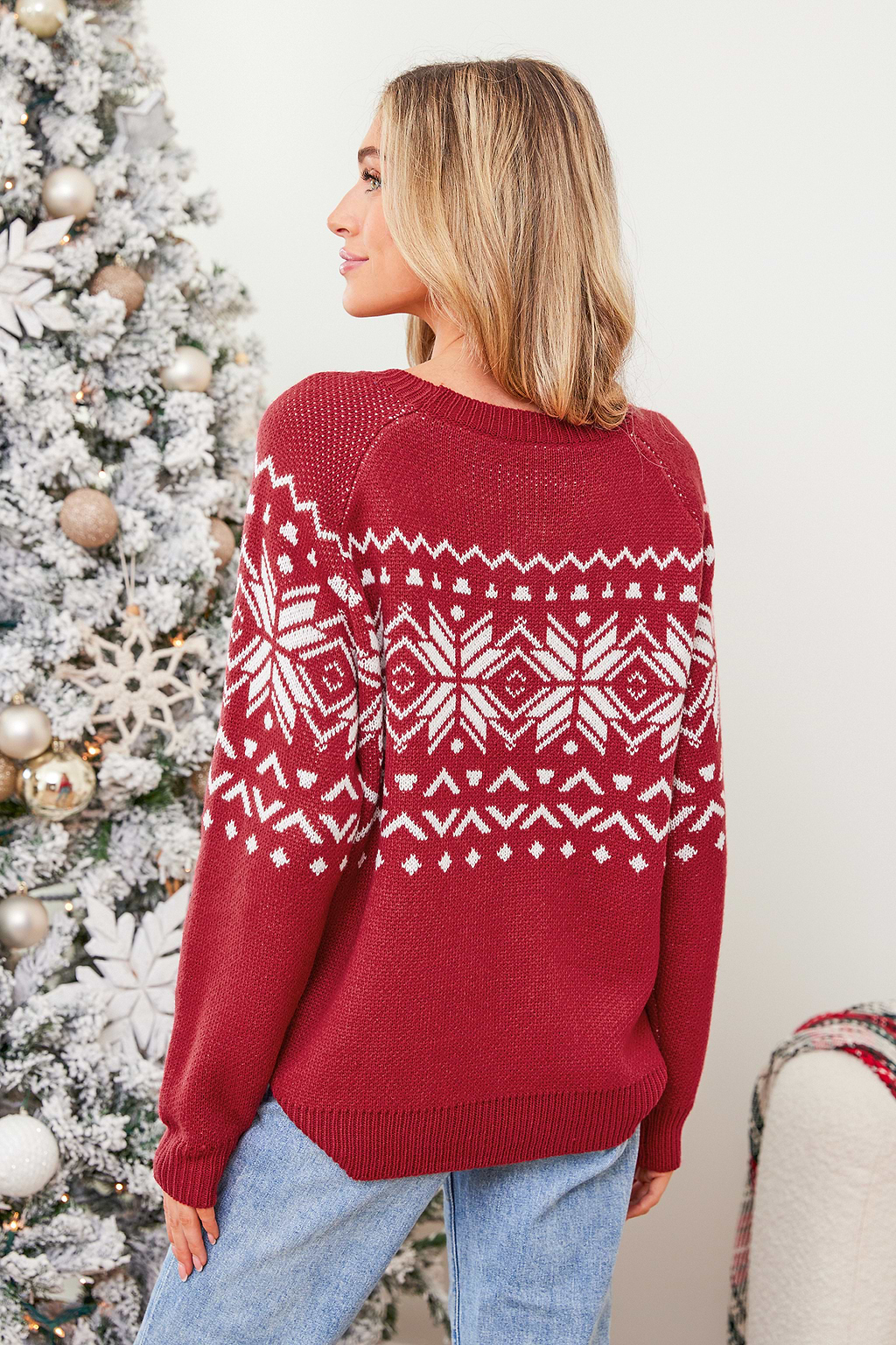 Jersey de punto con estampado geométrico y cuello simulado