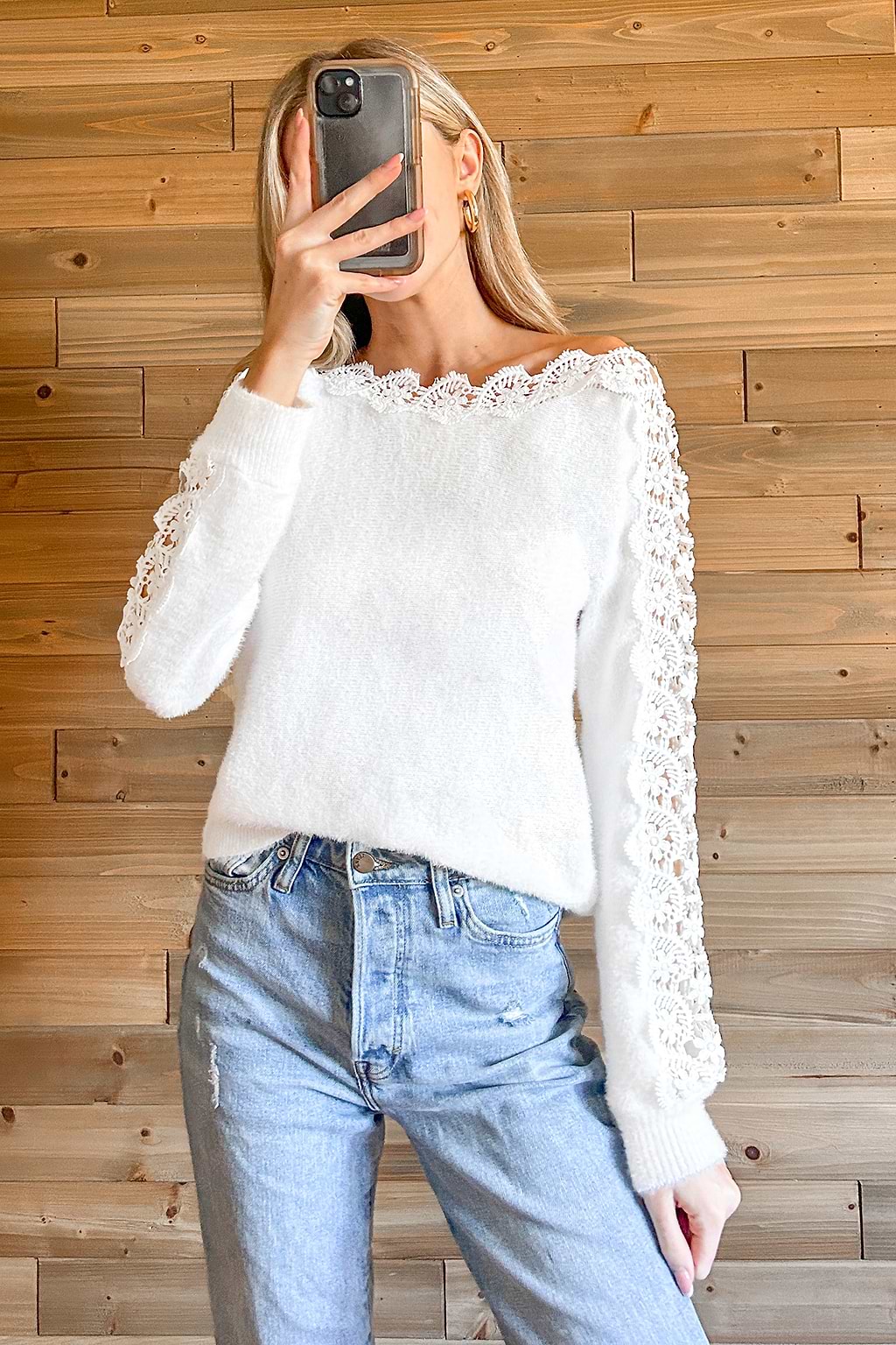Ivory Scalloped Lace Sweater