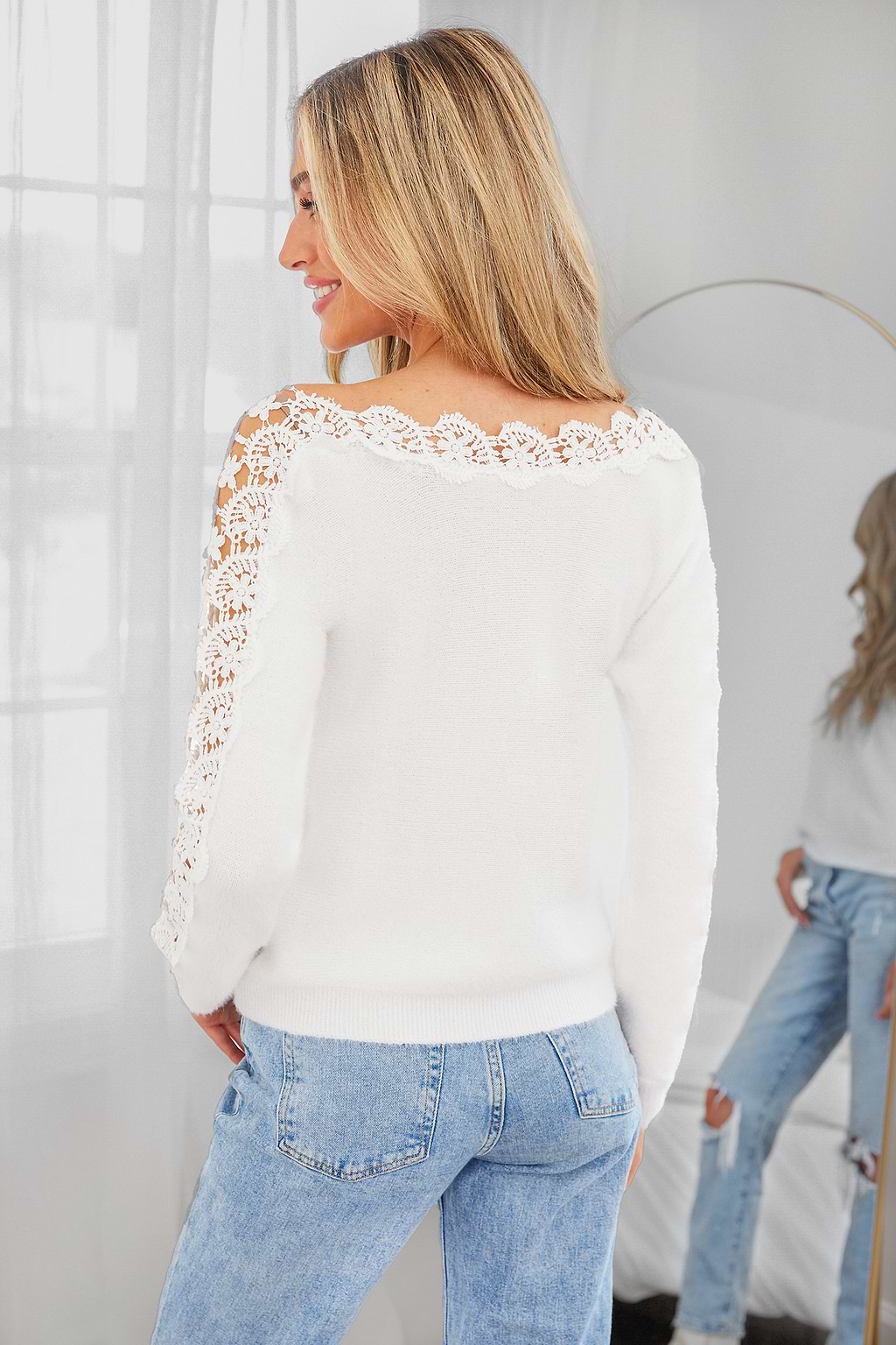 Ivory Scalloped Lace Sweater