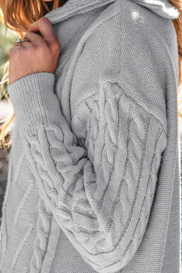 Grey Pull-Zip Cable Knit Sweater Dress
