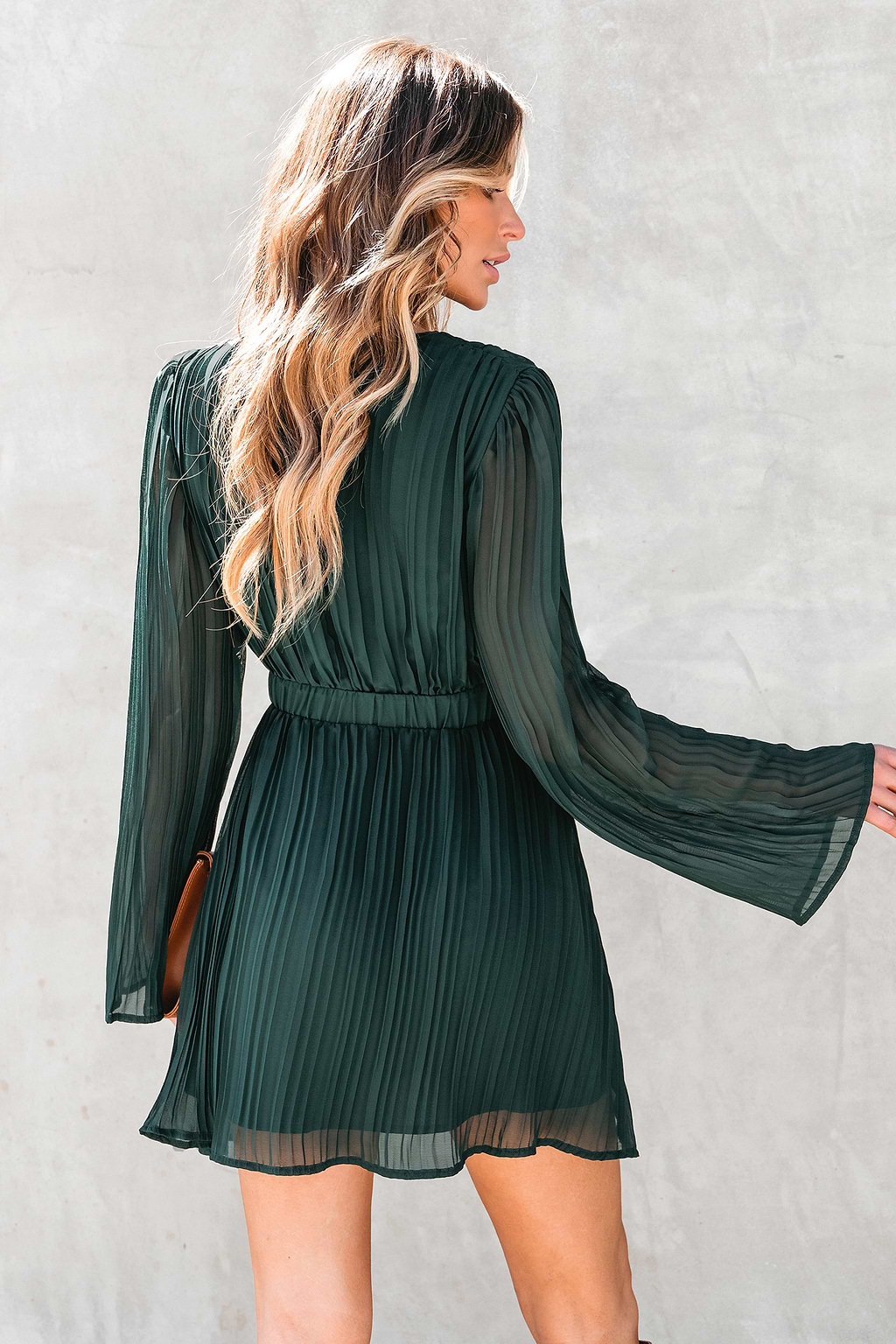 Pleated Belted Mini Dress