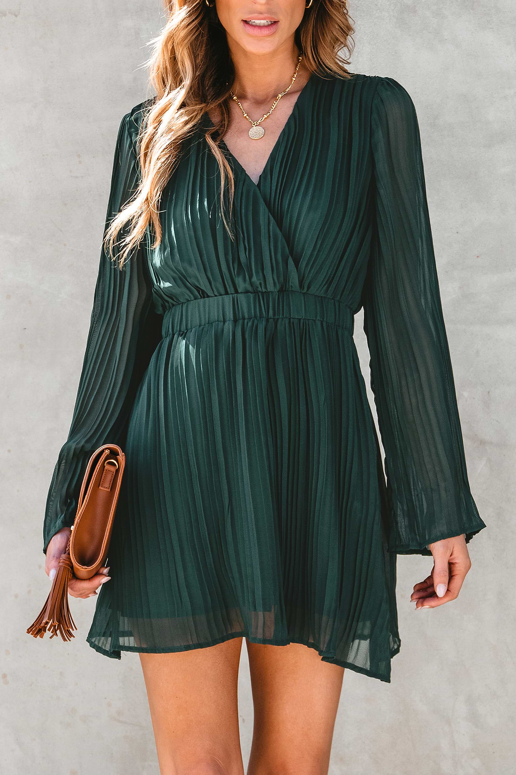 Pleated Belted Mini Dress