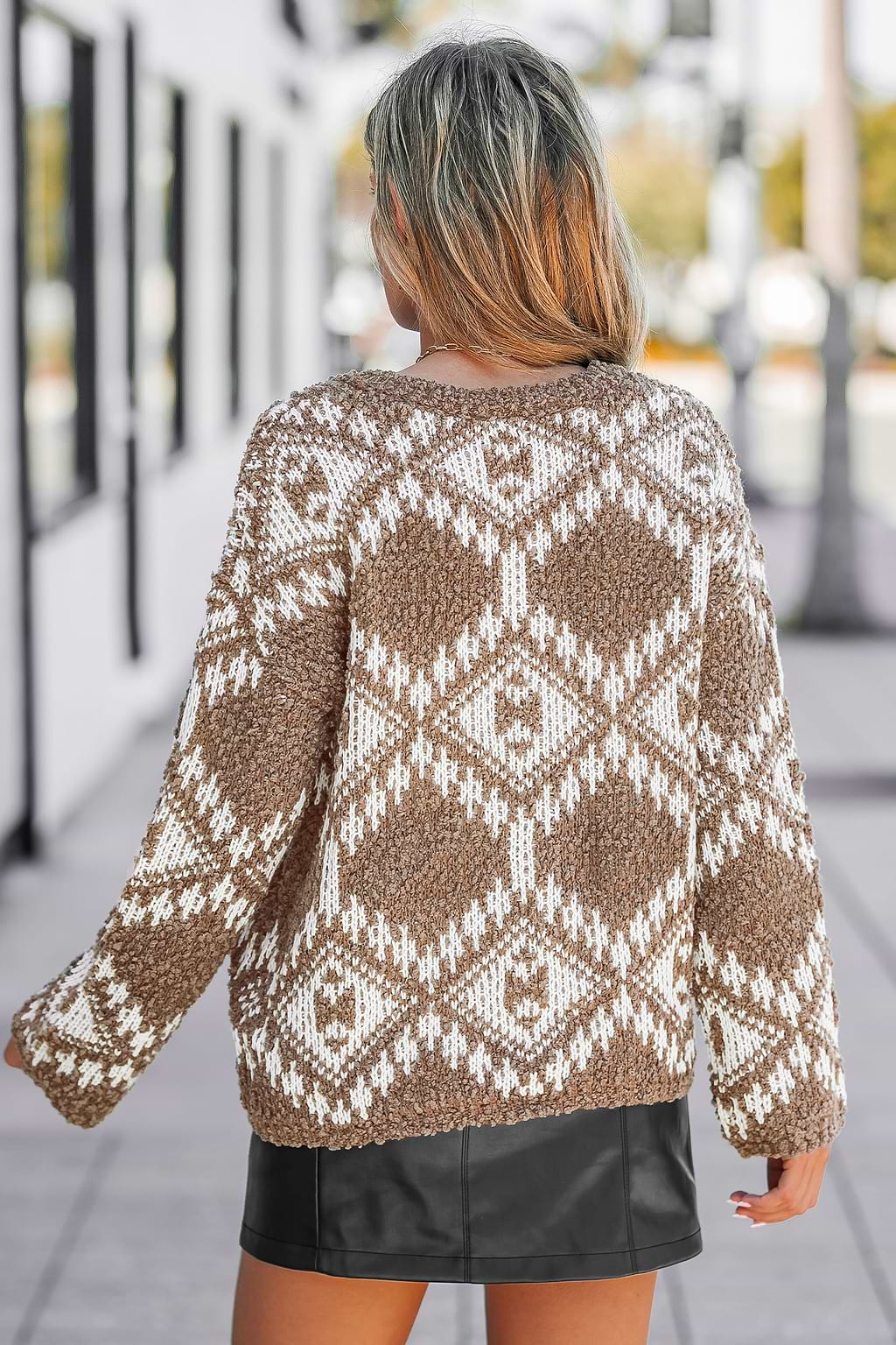 V-Neck Abstract Argyle Sweater