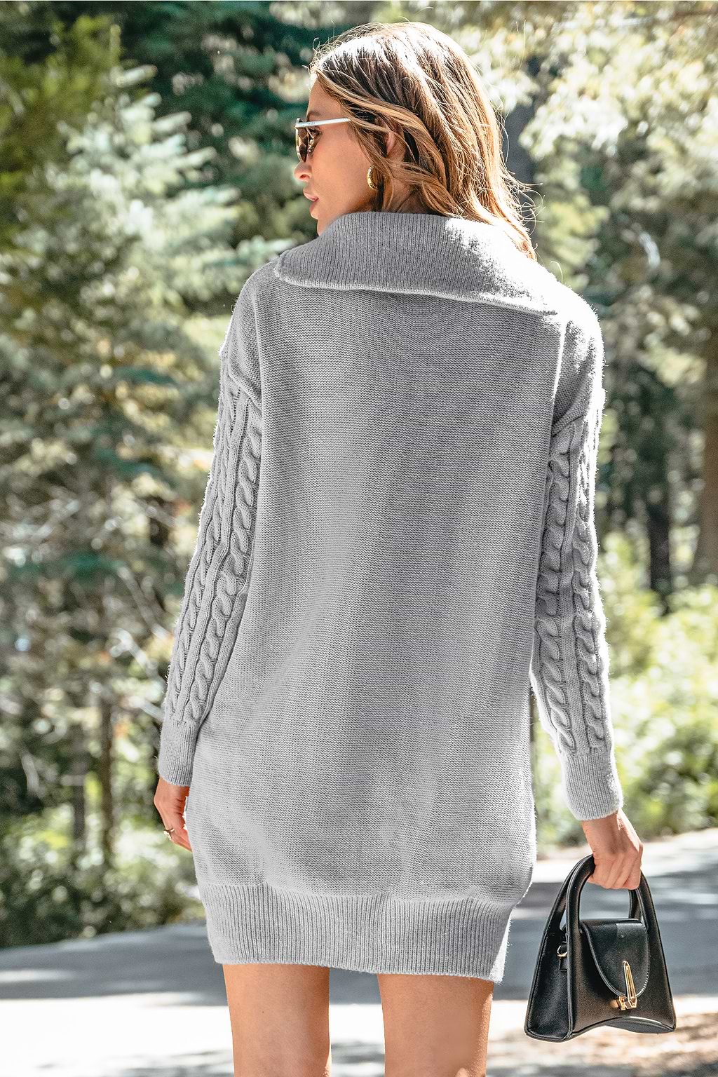 Grey Pull-Zip Cable Knit Sweater Dress