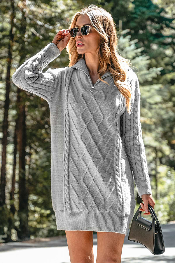 cable knit sweater dress nearby Almond Cable Knit Long Sleeve Sweater Mini Dress main image 1