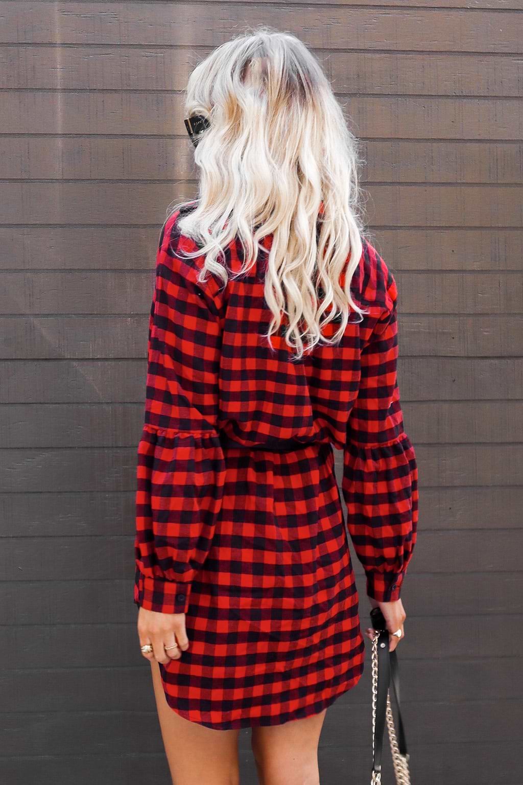 Plaid Button-Front Long Sleeve Shirt Dress
