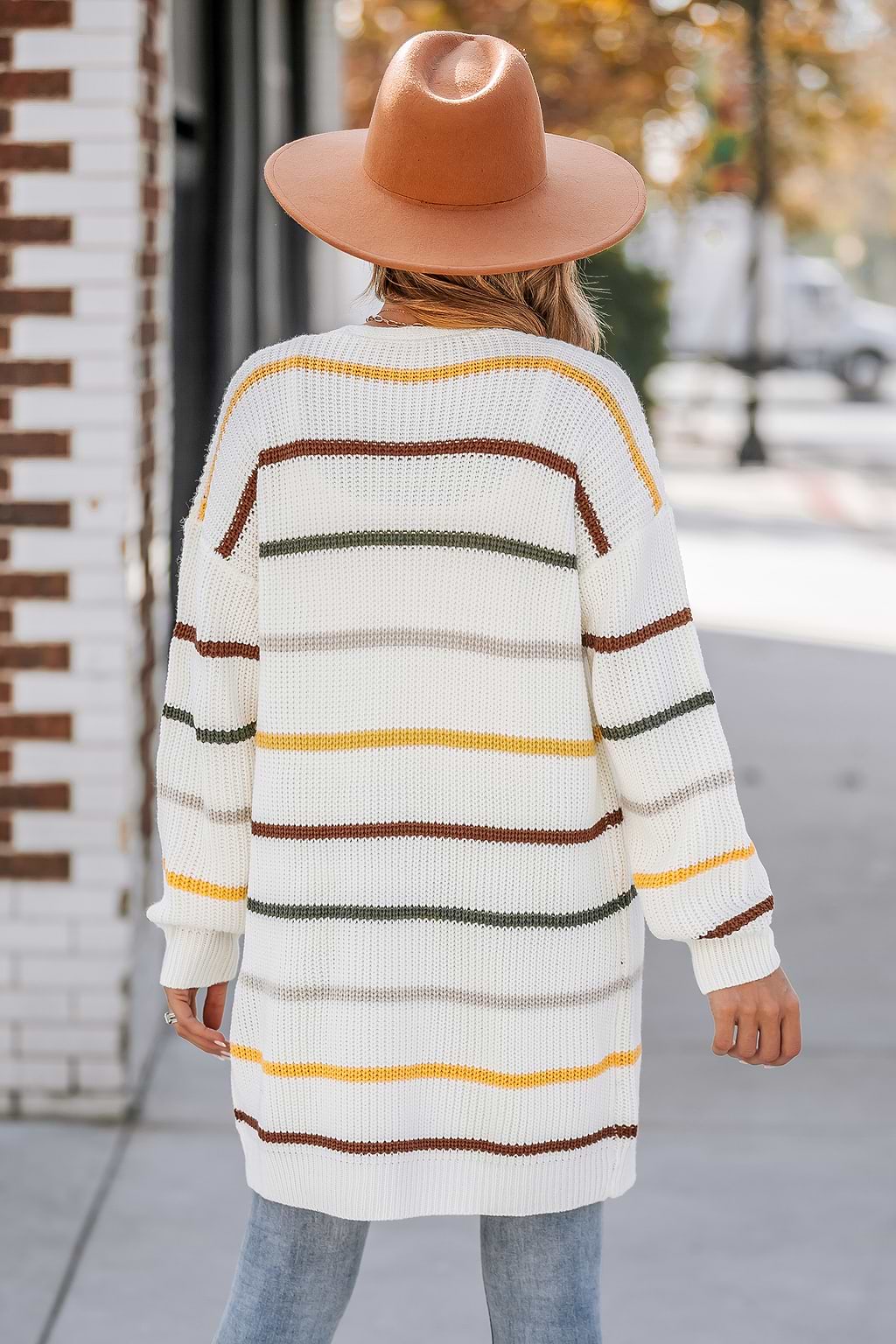 Striped Crochet Open-Front Cardigan