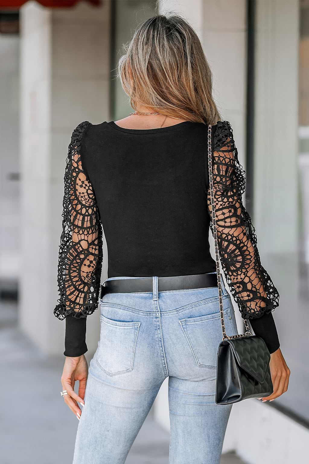 Square Neck Cutout Lace Tee